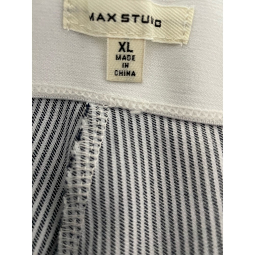 Max Studio Womens XL Cropped Pants Black White Stripe Pull On Stretch Pockets - Picture 4 of 8
